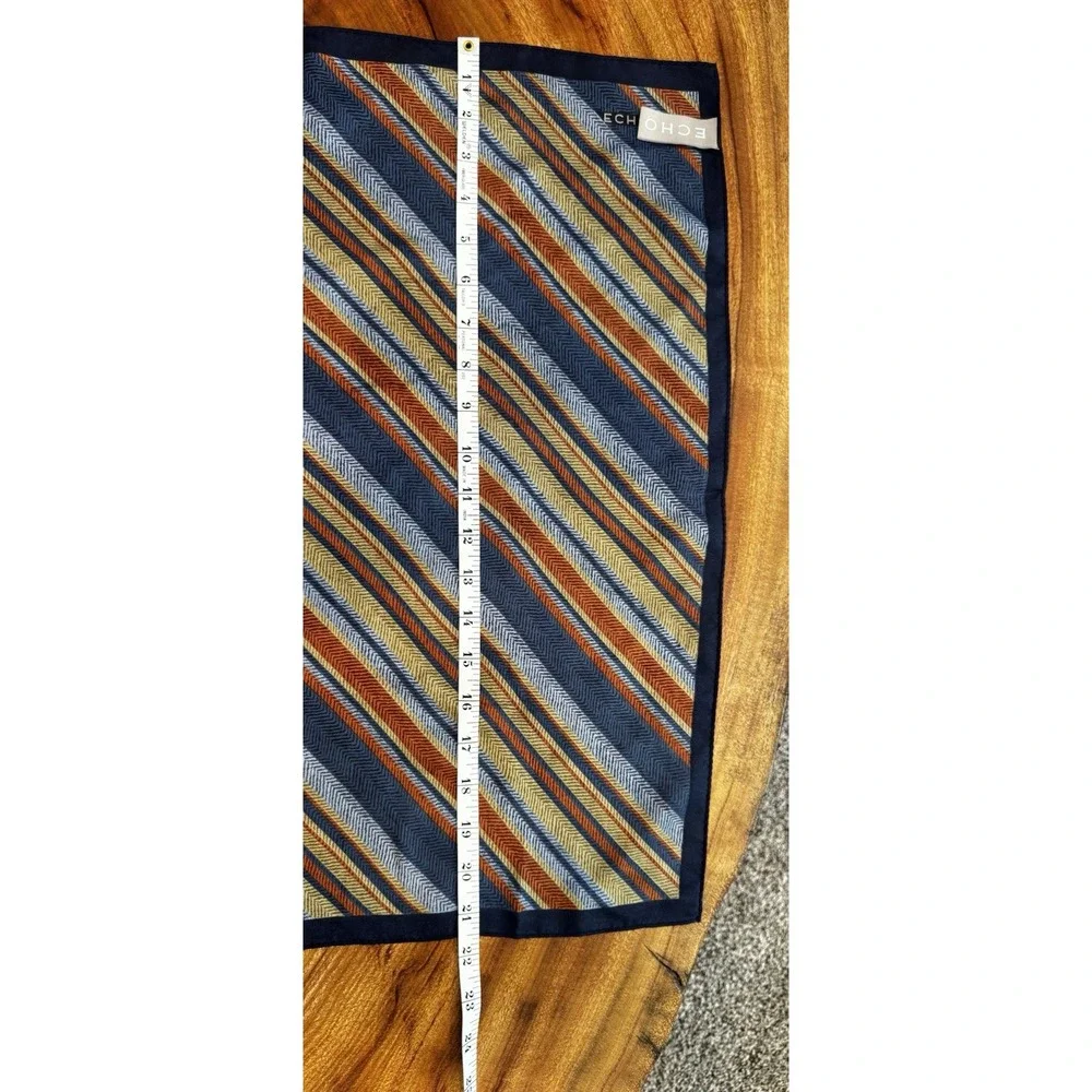 ECHO Unisex 100% Silk Scarf Striped Herringbone Pattern Navy, Blue, Red ,Yellow
